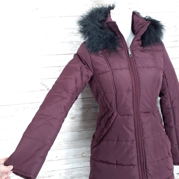 Maralyn & Me Puffer Coat S Faux Fur Trim R - Picture 2 of 7